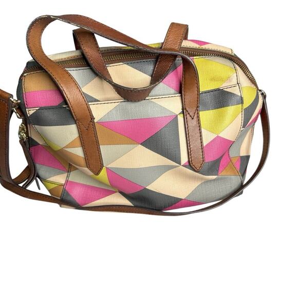 Fossil Multi Color Satchel Bag With Removable Shoulder Strap Double Zipper - Picture 4 of 13